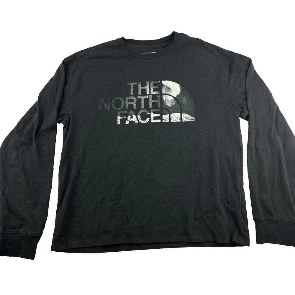 The North Face Long Sleeve T Shirt Medium Black Logo Graphic Outdoor Hiking